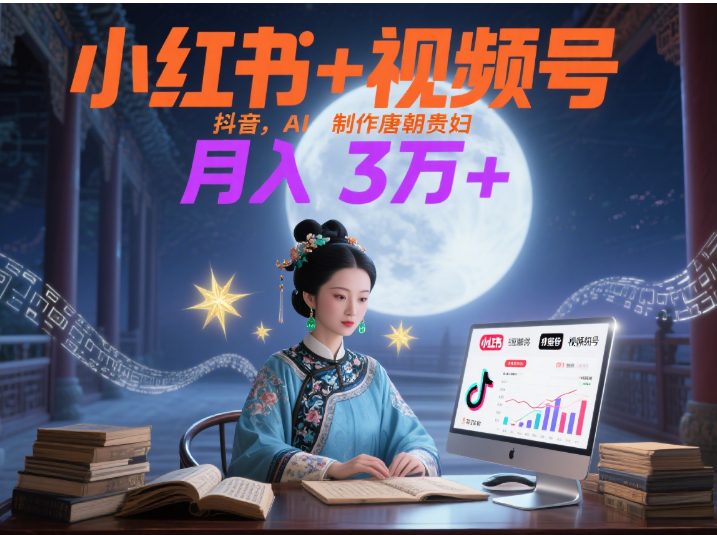 小红书+视频号+抖音，AI轻松制作唐朝贵妇IP，毒鸡汤、励志、减肥瘦身、养生赛道轻松切入，每天30分钟，轻松产出N条，月入3万+ -创途网