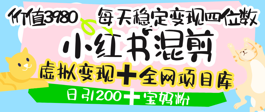 价值3980的小红书混剪， 虚拟变现 ＋全网项目库 ， 日引200+宝妈创业粉，每天稳定四位数变现-创途网