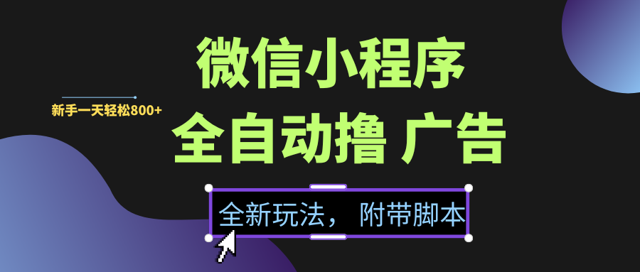 微信小程序挂机撸广告，全新玩法，新手一天轻松800+【附带脚本】-创途网