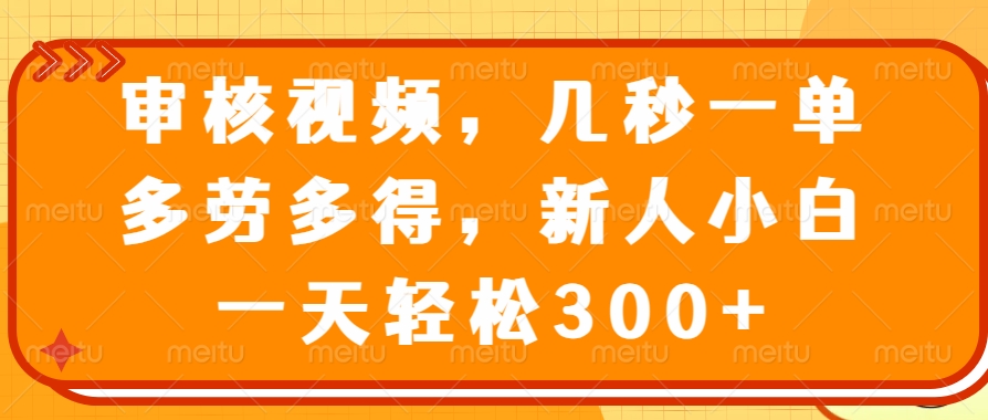 视频审核员，几秒一单，多劳多得，新人小白一天轻松300+-创途网