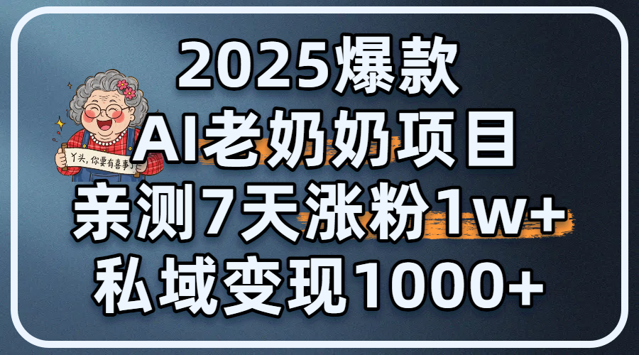 2025爆款 AI 老奶奶项目：亲测 7 天涨粉 1W+，私域变现 1000+-创途网