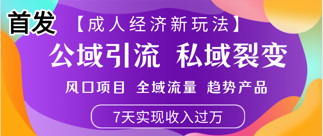 首发：【成人经济新玩法】市面独家玩法，风口项目、全域流量、趋势产品，7天实现月入过万-创途网