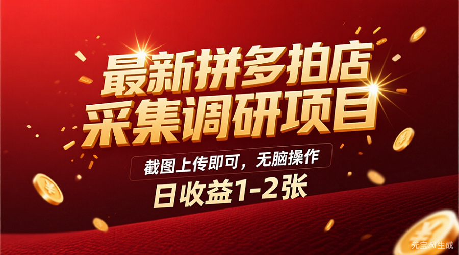 最新拼多多拍店采集调研项目，截图上传即可，无脑操作，日收益1-2张-创途网