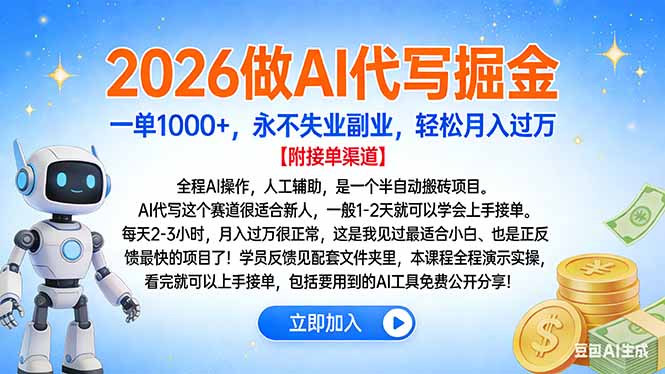 2026做AI代写掘金，一单1000+，永不失业副业，轻松月入过万-创途网
